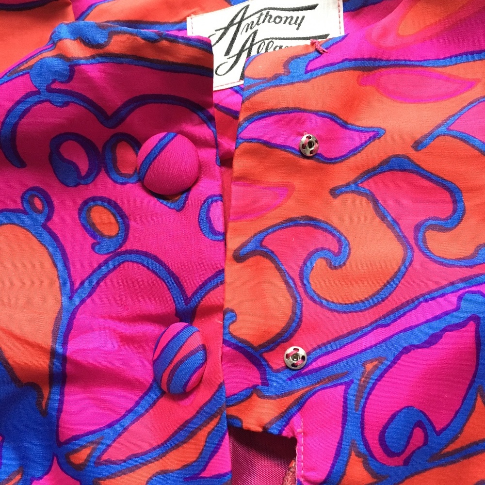 Anthony Allan Dress Vintage 60's Bright Pink Orange Front Zipper Back Pleat - Picture 6 of 7